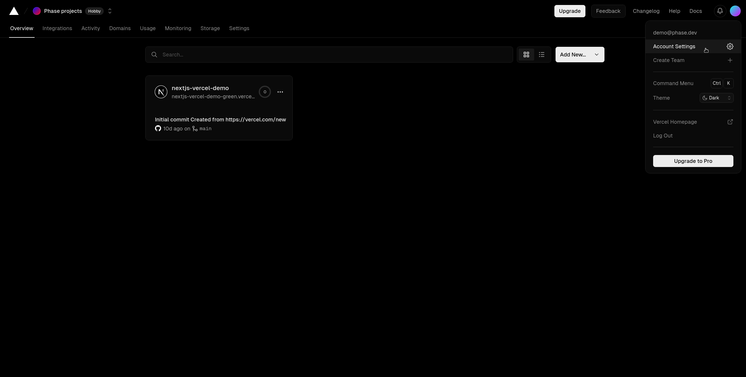 Vercel dashboard